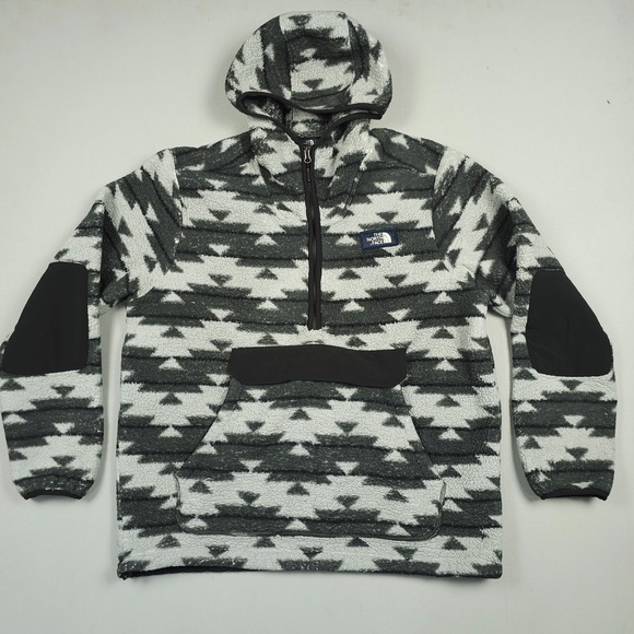 The North Face Campshire Pullover Jacket Men XL Black Gray Aztec Sherpa 1/2 Zip - Picture 1 of 14